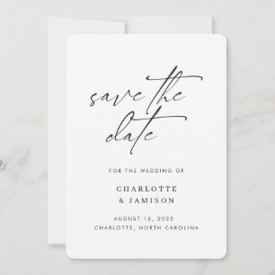 Elegant Modern Minimalist Script Black White Photo Save The Date