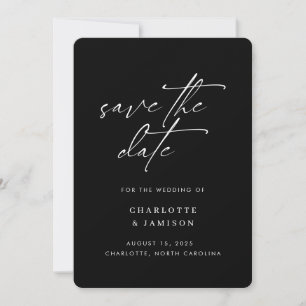 Elegant Modern Minimalist Script Black White Photo Save The Date