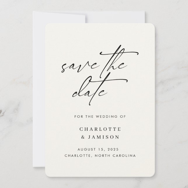 Elegant Modern Minimalist Script Ivory Photo  Save The Date (Front)