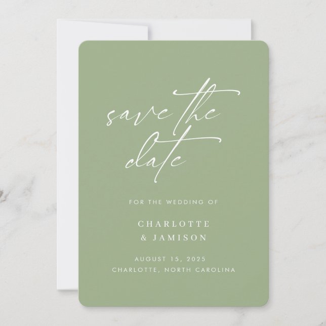 Elegant Modern Minimalist Script Sage  Photo Save The Date (Front)