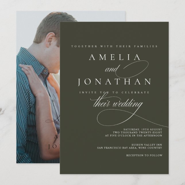 Elegant Modern Minimalist Script Wedding Invitatio Invitation (Front/Back)