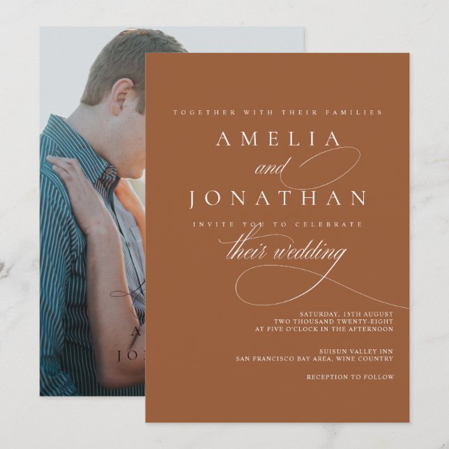 Elegant Modern Minimalist Script Wedding Invitatio Invitation (Front/Back)