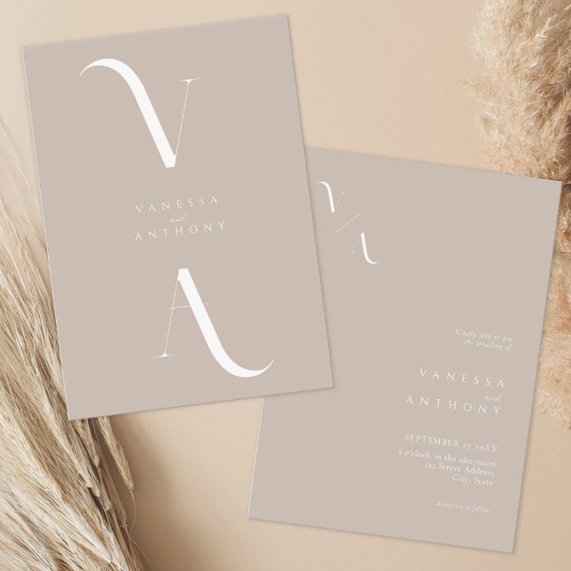 Elegant Modern Minimalist Taupe Wedding Invitation (Creator Uploaded)