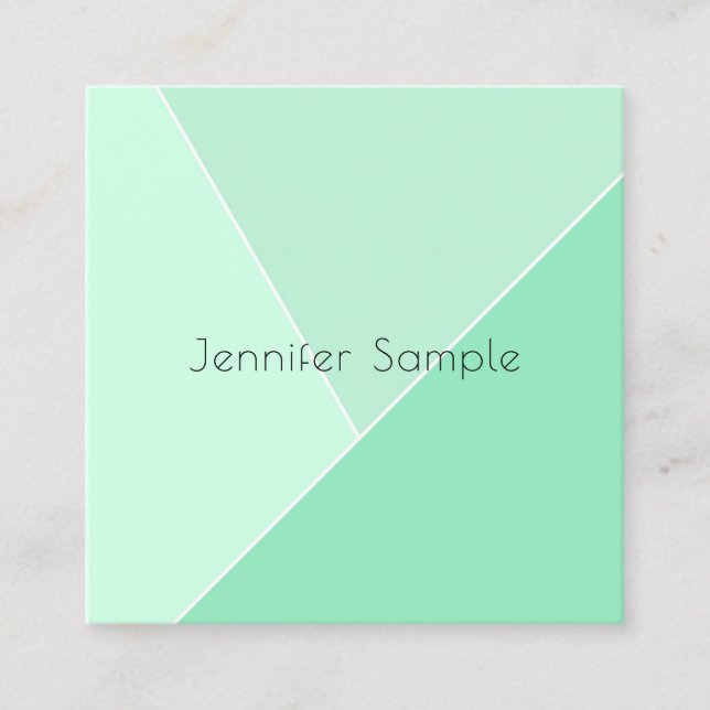 Elegant Modern Minimalist Template Mint Green Square Business Card (Front)