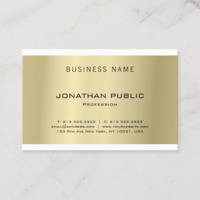 Elegant Modern Minimalist Trendy Gold Look Plain Business Card (Front)