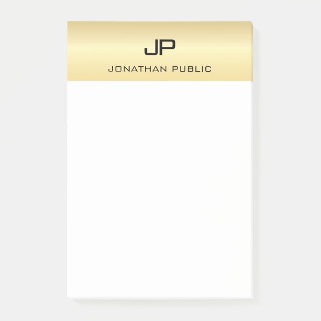 Elegant Modern Minimalist Trendy Gold White Plain Post-it Notes (Front)