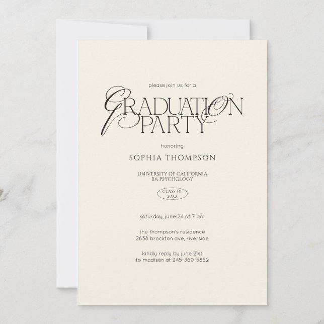 Elegant Modern Minimalist Typography Graduation Invitation (Back)
