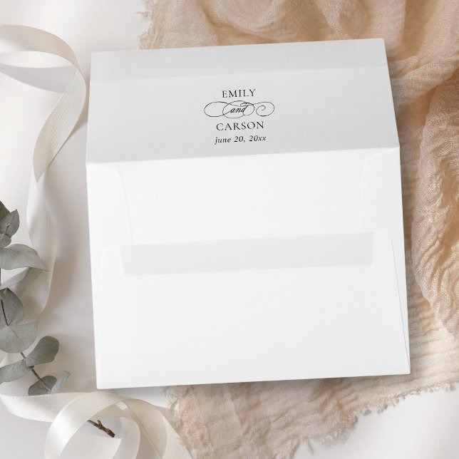 Elegant Modern Minimalist Wedding Black & White  Envelope (Elegant Modern Minimalist Wedding Black & White Envelope)