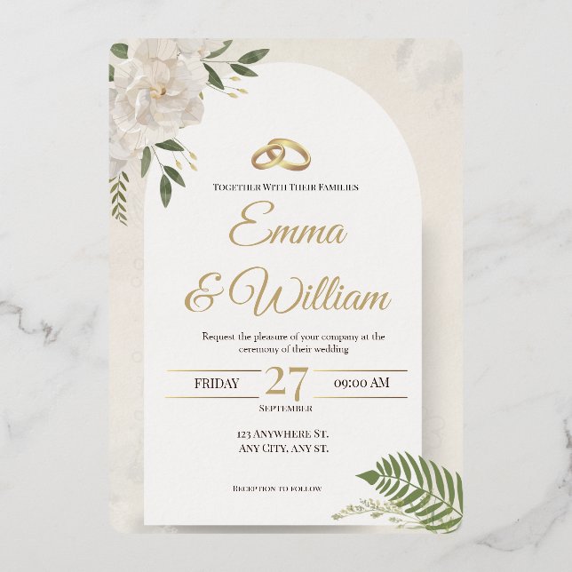 Elegant &Modern Minimalist Wedding Foil Invitation (Front)