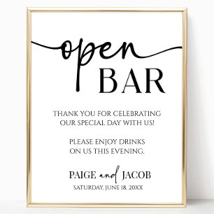 Elegant Modern Minimalist Wedding Open Bar Sign