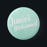 Elegant modern mint glitter junior bridesmaid 6 cm round badge<br><div class="desc">Stylish design in faux mint green glitter.</div>