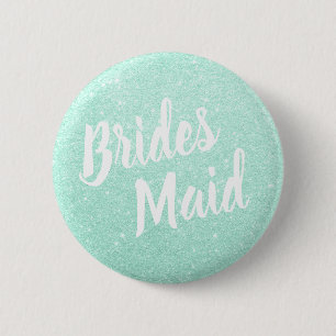 Elegant & modern mint green glitter bridesmaid 6 cm round badge