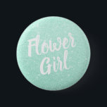 Elegant & modern mint green glitter flower girl 6 cm round badge<br><div class="desc">Stylish design in faux mint green glitter.</div>