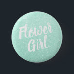 Elegant & modern mint green glitter flower girl 6 cm round badge<br><div class="desc">Stylish design in faux mint green glitter.</div>