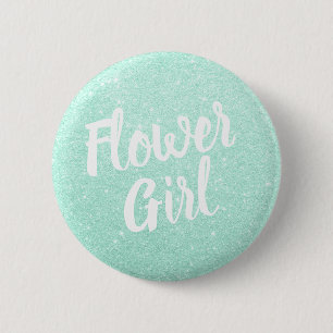 Elegant & modern mint green glitter flower girl 6 cm round badge