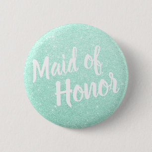 Elegant & modern mint green glitter maid of honour 6 cm round badge