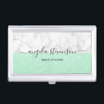 Elegant modern mint green glitter makeup artist business card holder<br><div class="desc">Modern design featuring faux glitter texture,  white marble and elegant calligraphy font.</div>