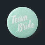 Elegant & modern mint green glitter team bride 6 cm round badge<br><div class="desc">Stylish design in faux mint green glitter.</div>