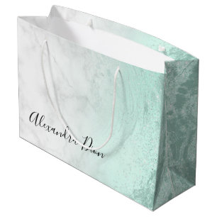 Elegant modern mint green glitter white marble large gift bag