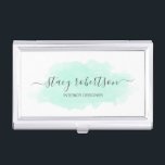 Elegant modern mint watercolor interior designer business card holder<br><div class="desc">Modern design featuring a mint watercolor texture and elegant calligraphy font.</div>
