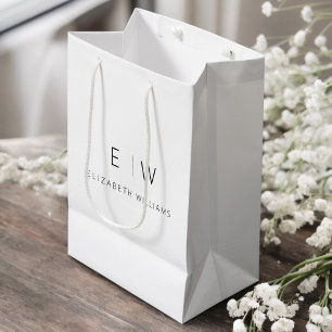 Elegant Modern Modern Minimalist Monogram Name Medium Gift Bag
