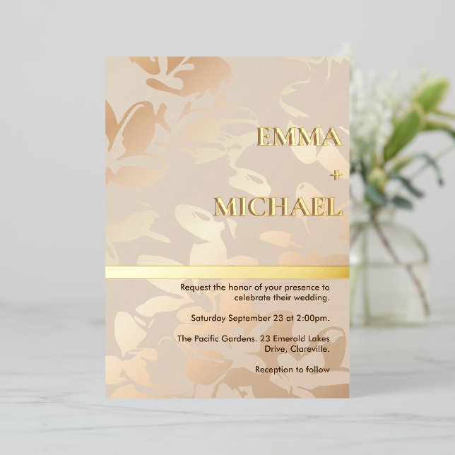Elegant Modern Monochrome Gold Foil Invitation (Standing Front)