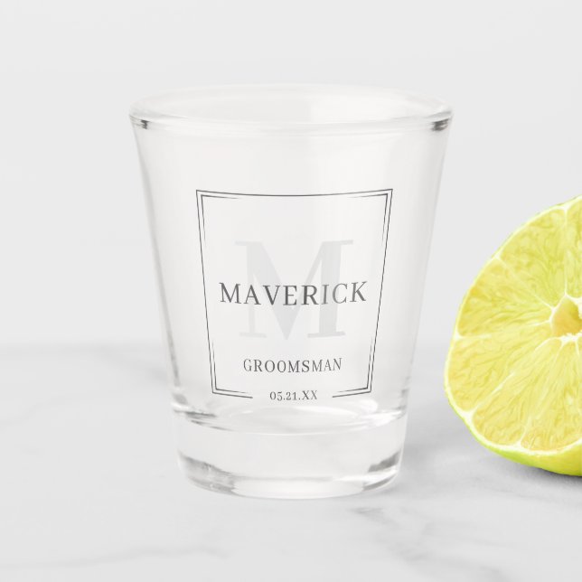 Elegant Modern Monogram Best Man Groomsmen Gifts Shot Glass (Front)