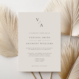 Elegant Modern Monogram Black and Ivory Wedding Invitation