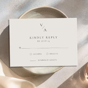 Elegant Modern Monogram Black and Ivory Wedding RSVP Card