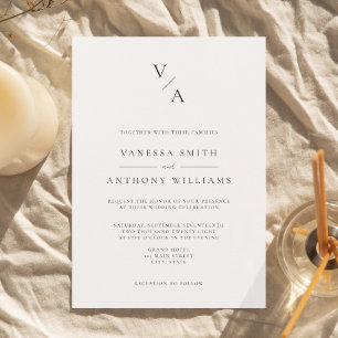 Elegant Modern Monogram Black and White Wedding Invitation