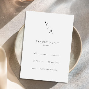 Elegant Modern Monogram Black and White Wedding RSVP Card