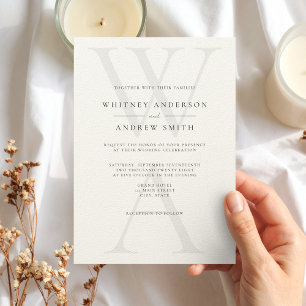 Elegant Modern Monogram Black & Ecru Wedding Invitation