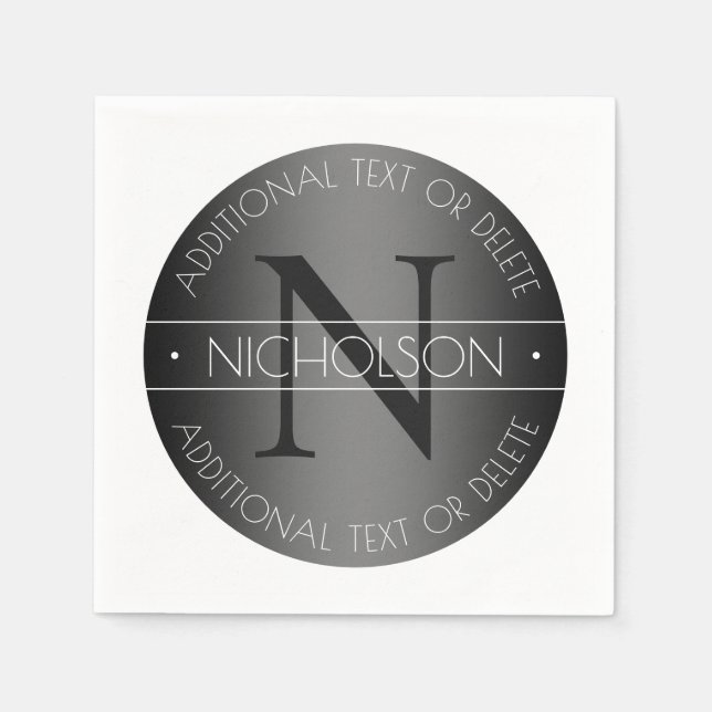 Elegant Modern Monogram Black & White Shading Napkin (Front)