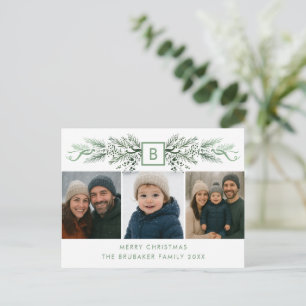 Elegant Modern Monogram Budget 3 Photo Christmas Holiday Postcard