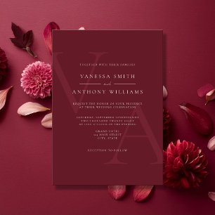 Elegant Modern Monogram Burgundy Wedding Invitation