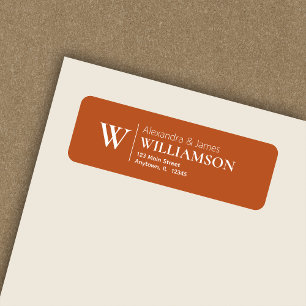 Elegant Modern Monogram Dark Orange Return Address