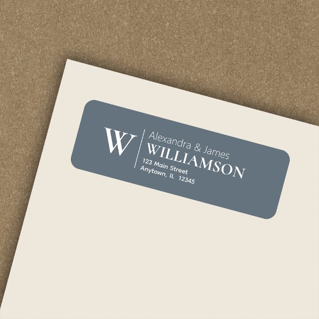 Elegant Modern Monogram Dusty Blue Return Address (Creator Uploaded)