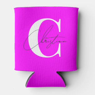 Elegant Modern Monogram Electric Retro Pink Can Cooler