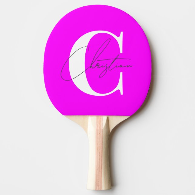 Elegant Modern Monogram Electric Retro Pink Ping Pong Paddle (Front)