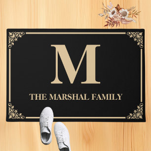 Elegant Modern Monogram Family Name   Black Doormat