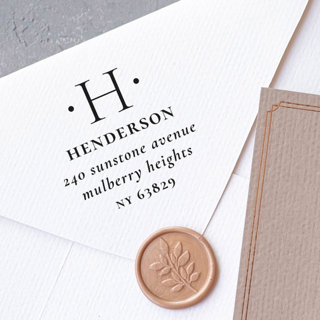 Elegant & Modern Monogram Family Return Address Rubber Stamp (Creator Uploaded)