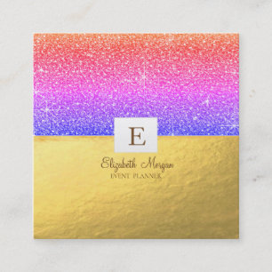 Elegant Modern Monogram Gold Ombre Glitter Square Square Business Card