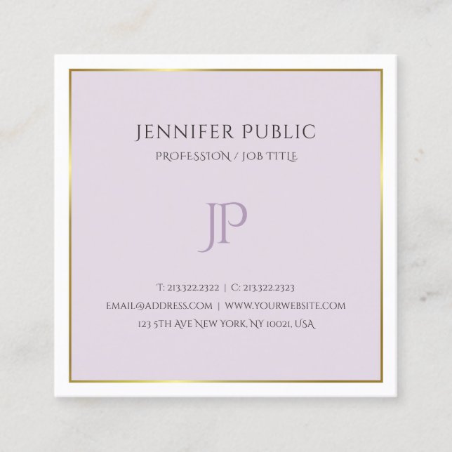 Elegant Modern Monogram Gold Purple Trendy Plain Square Business Card (Front)