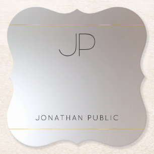 Elegant Modern Monogram Gold Silver Template Paper Coaster