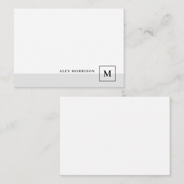 Elegant Modern Monogram Grey Border Initial Name Card (Front/Back)