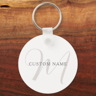 Elegant Modern Monogram   Grey & White (editable) Key Ring