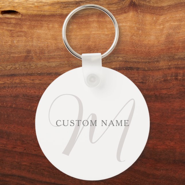 Elegant Modern Monogram | Grey & White (editable) Key Ring (Front)