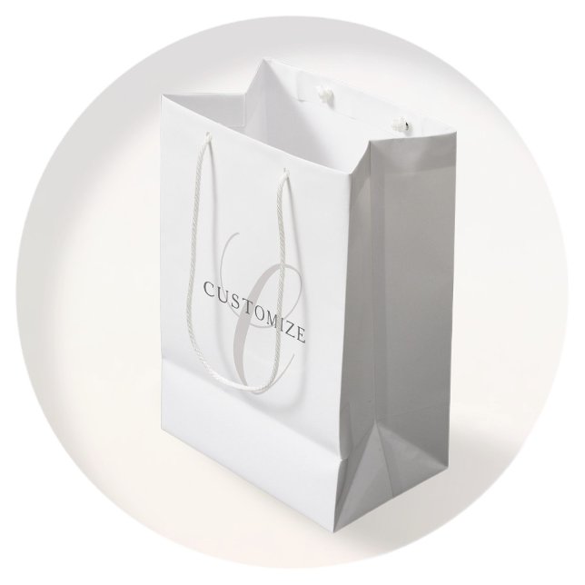 Elegant Modern Monogram | Grey & White (editable) Medium Gift Bag (Creator Uploaded)