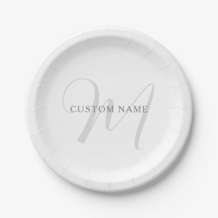 Elegant Modern Monogram   Grey & White (editable) Paper Plate