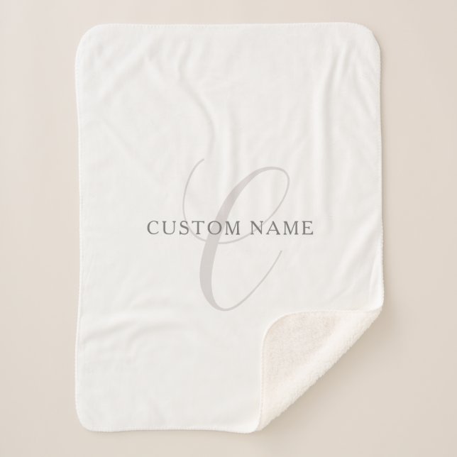Elegant Modern Monogram | Grey & White (editable) Sherpa Blanket (Front)